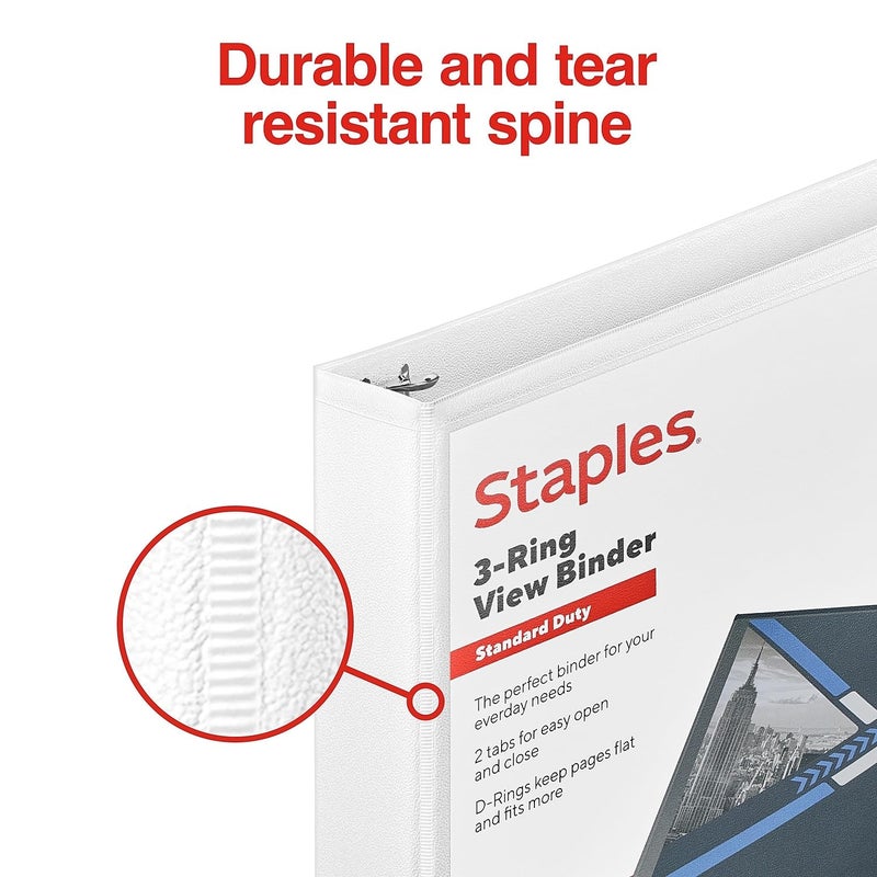 Staples 3-Ring Binder, 1 Inch D-Ring Organizer for Home, Office, School, Holds up to 220-Sheets, White - Image 4